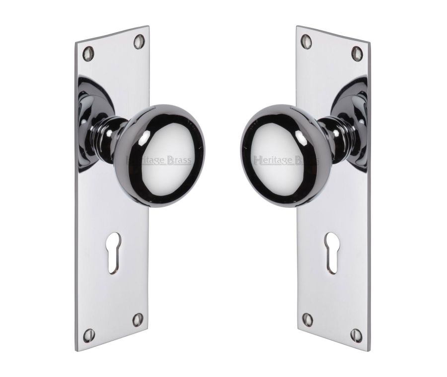 Heritage Brass Polished Chrome Balmoral Door Knob on Plate - Lever Lock