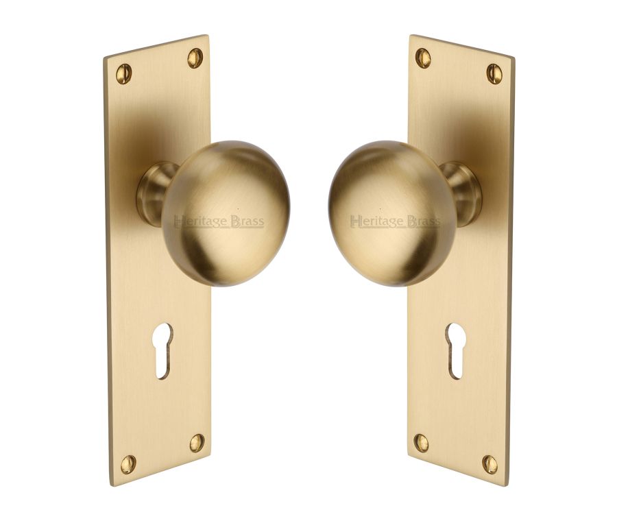 Heritage Brass Satin Brass Balmoral Door Knob on Plate - Lever Lock