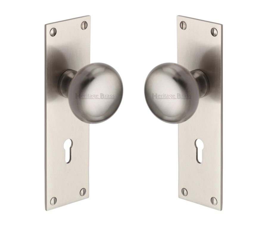 Heritage Brass Satin Nickel Balmoral Door Knob on Plate - Lever Lock