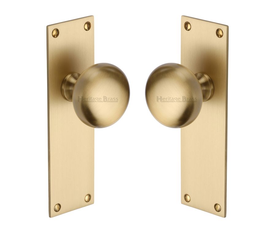 Heritage Brass Satin Brass Balmoral Door Knob on Plate - Lever Latch