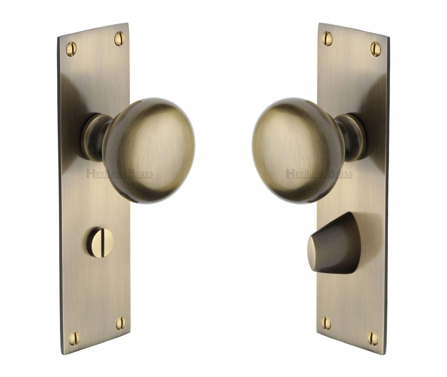 Heritage Brass Antique Brass Balmoral Door Knob on Plate - Bathroom Set