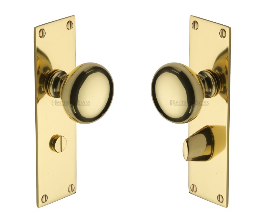 Heritage Brass Polished Brass Balmoral Door Knob on Plate - Bathroom Set