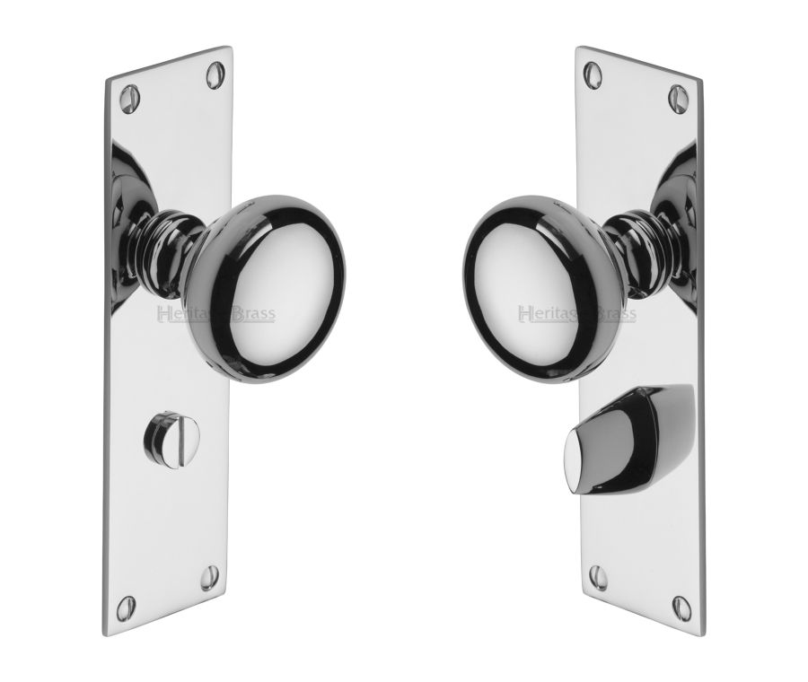 Heritage Brass Polished Chrome Balmoral Door Knob on Plate - Bathroom Set