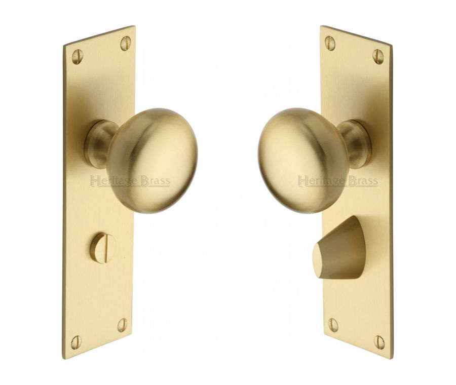Heritage Brass Satin Brass Balmoral Door Knob on Plate - Bathroom Set