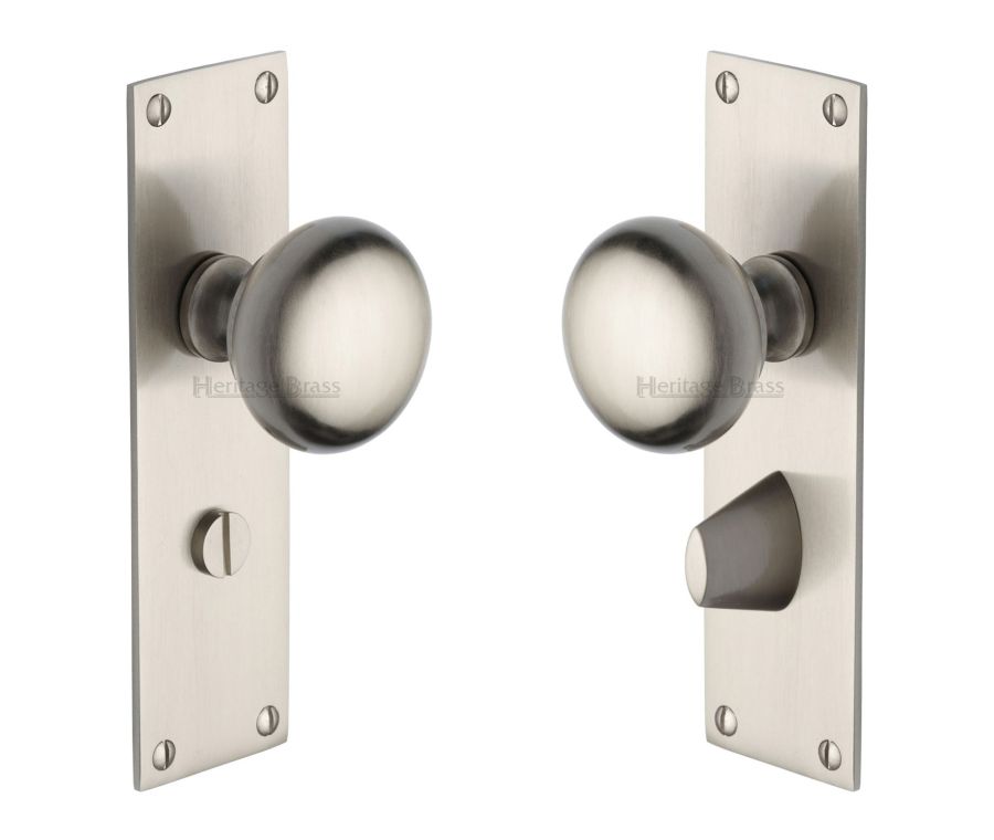 Heritage Brass Satin Nickel Balmoral Door Knob on Plate - Bathroom Set