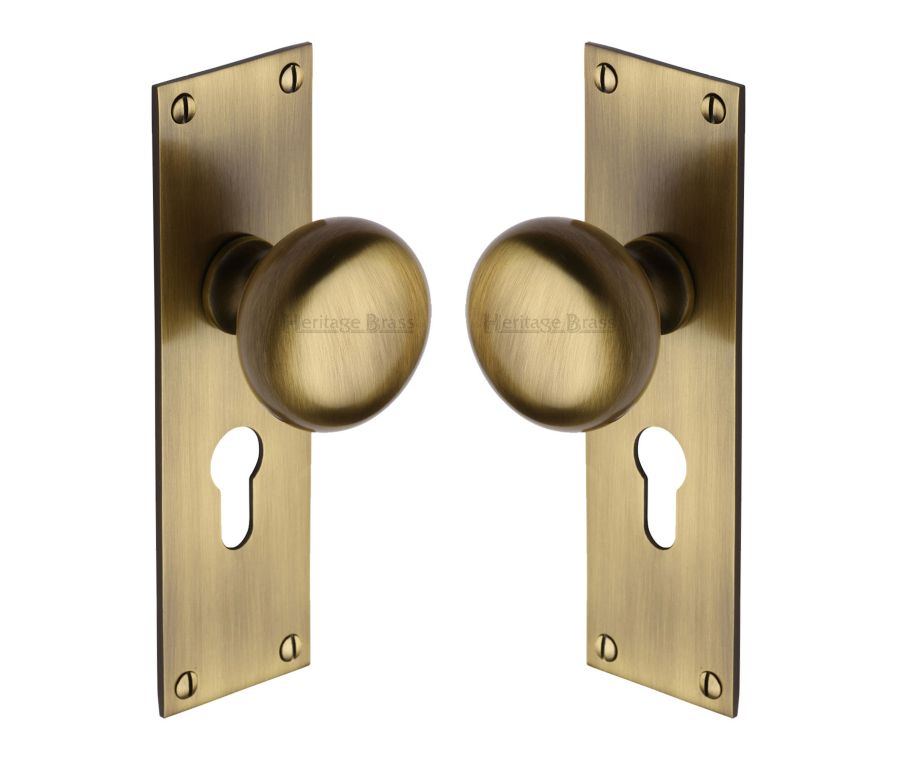 Heritage Brass Antique Brass Balmoral Door Knob on Plate - Euro Profile