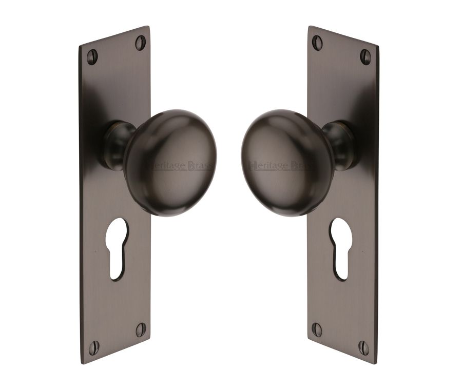 Heritage Brass Matt Bronze Balmoral Door Knob on Plate - Euro Profile
