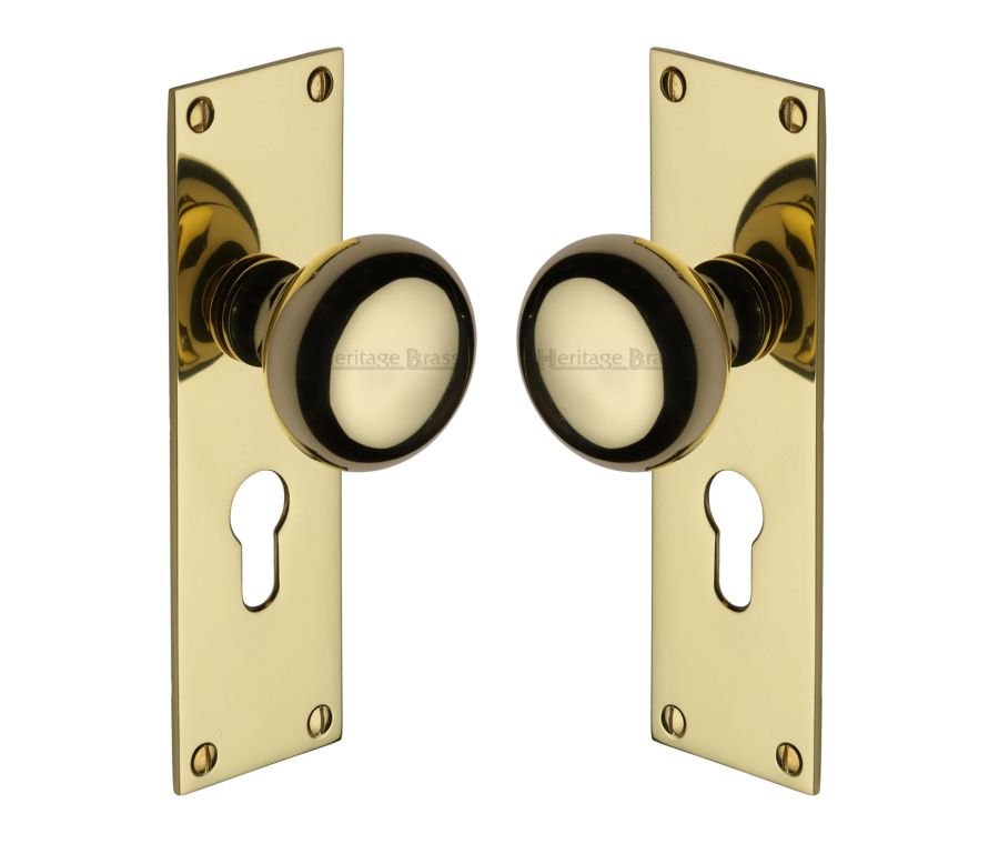 Heritage Brass Polished Brass Balmoral Door Knob on Plate - Euro Profile