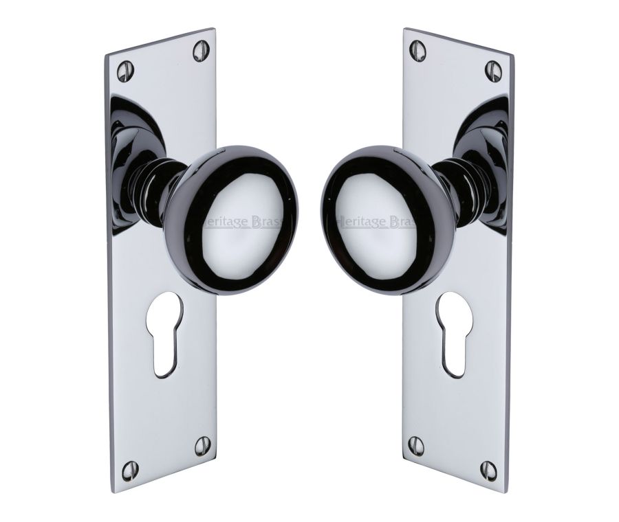 Heritage Brass Polished Chrome Balmoral Door Knob on Plate - Euro Profile