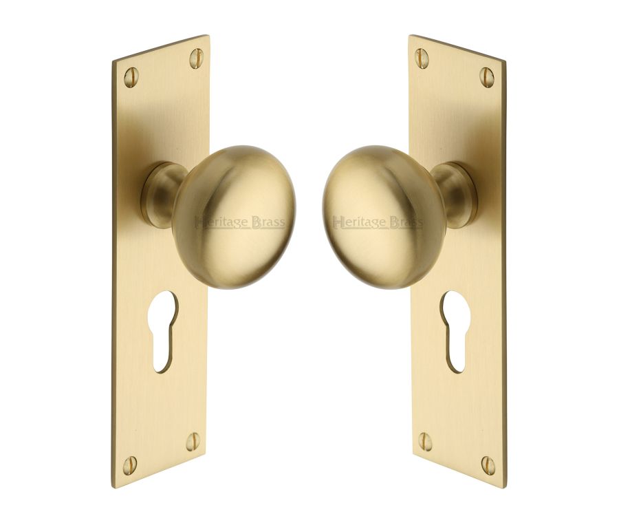 Heritage Brass Satin Brass Balmoral Door Knob on Plate - Euro Profile