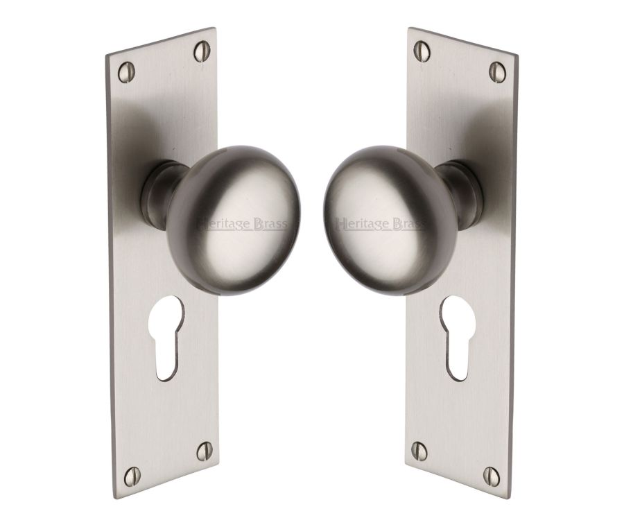 Heritage Brass Satin Nickel Balmoral Door Knob on Plate - Euro Profile