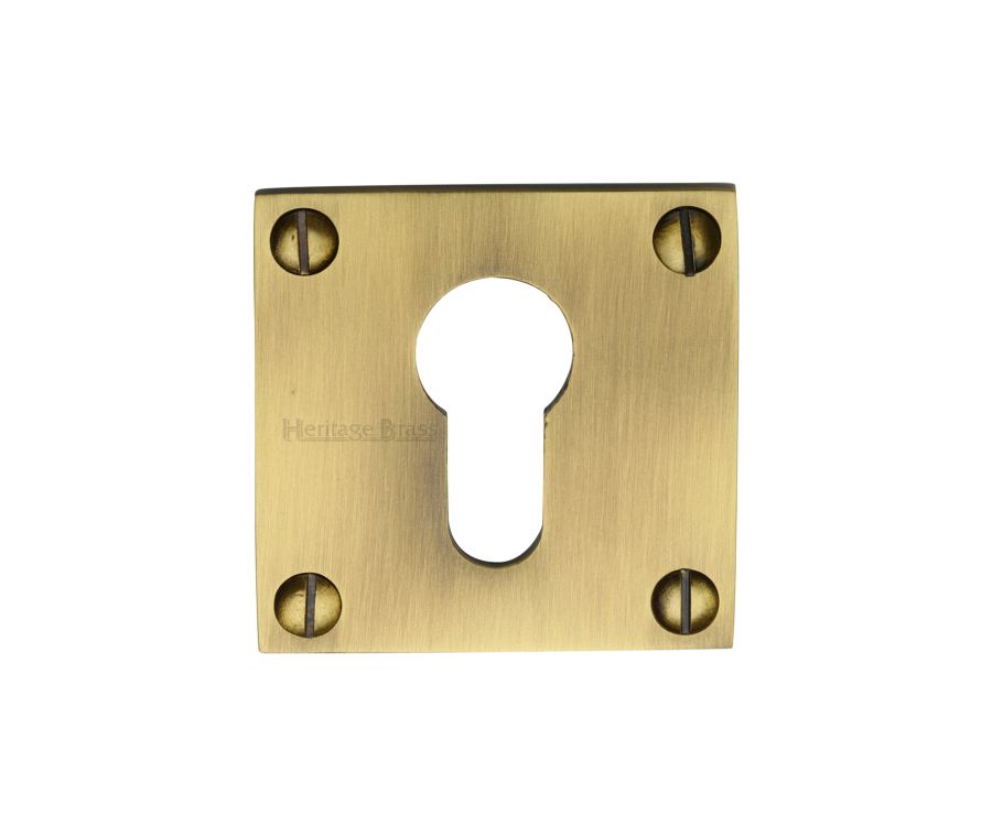 Antique Brass Euro Profile Cylinder Escutcheon Square  - BAU1558
