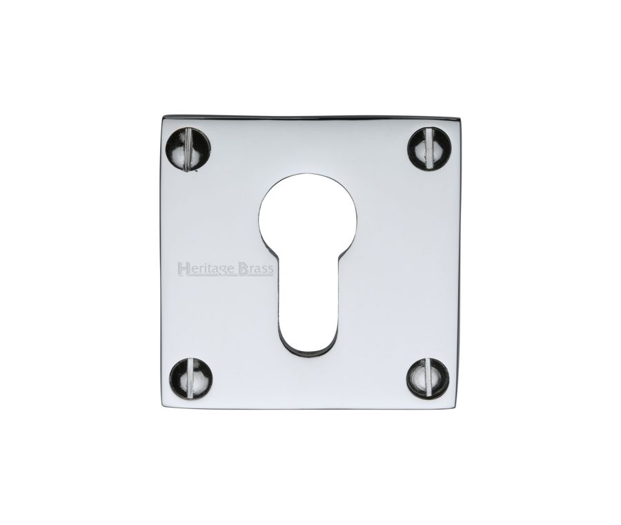 Polished Chrome Euro Profile Cylinder Escutcheon Square  - BAU1558