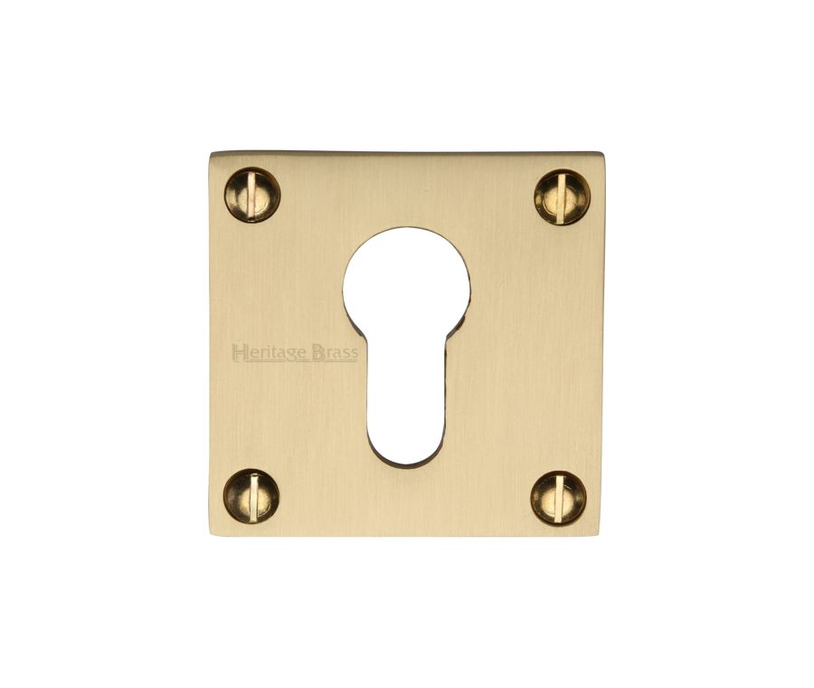Satin Brass Euro Profile Cylinder Escutcheon Square  - BAU1558