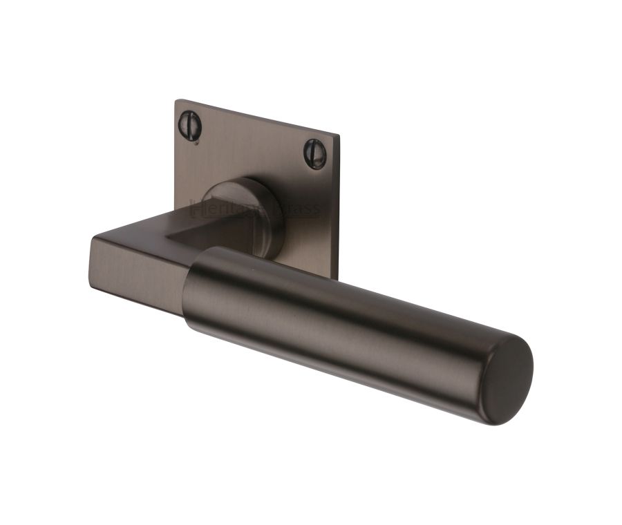 Matt Bronze Bauhaus Low Profile Door Handle on Square Rose