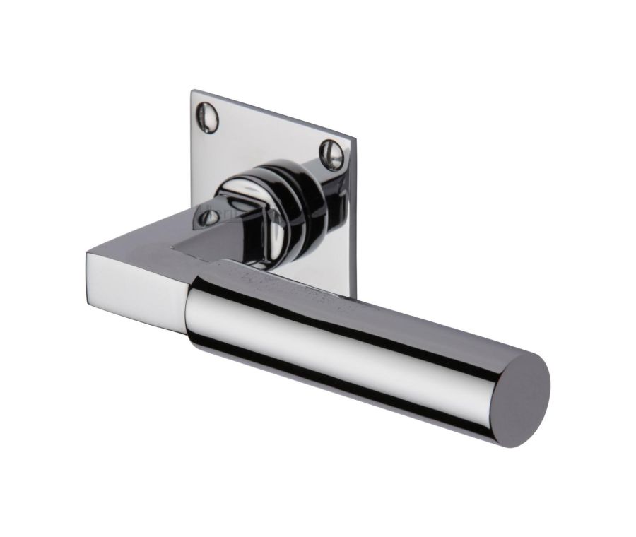 Polished Chrome Bauhaus Low Profile Door Handle on Square Rose