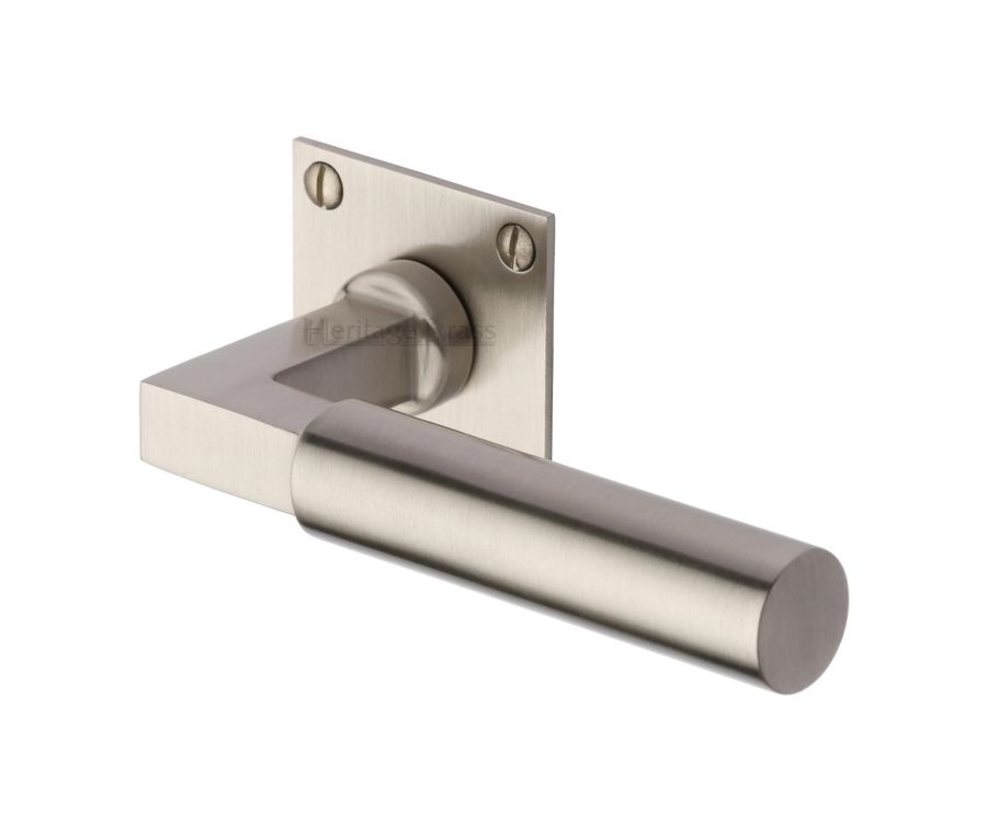 Satin Nickel Bauhaus Low Profile Door Handle on Square Rose