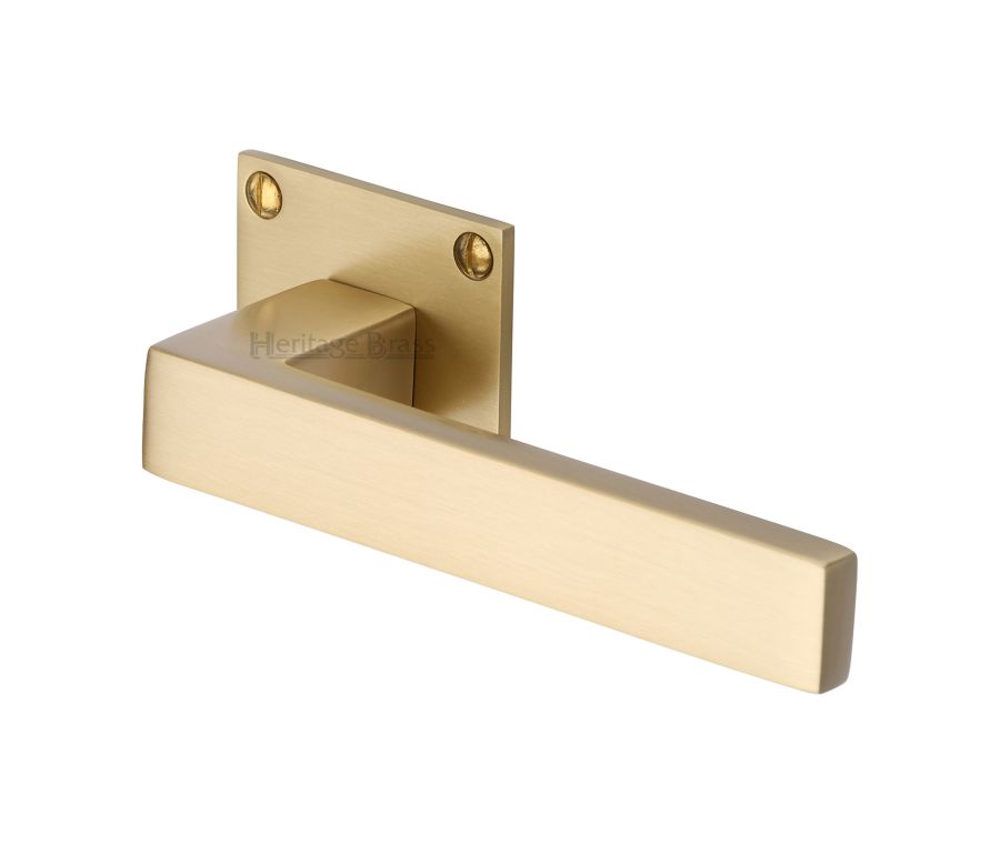 Satin Brass Delta BH Door Handle on Square Rose