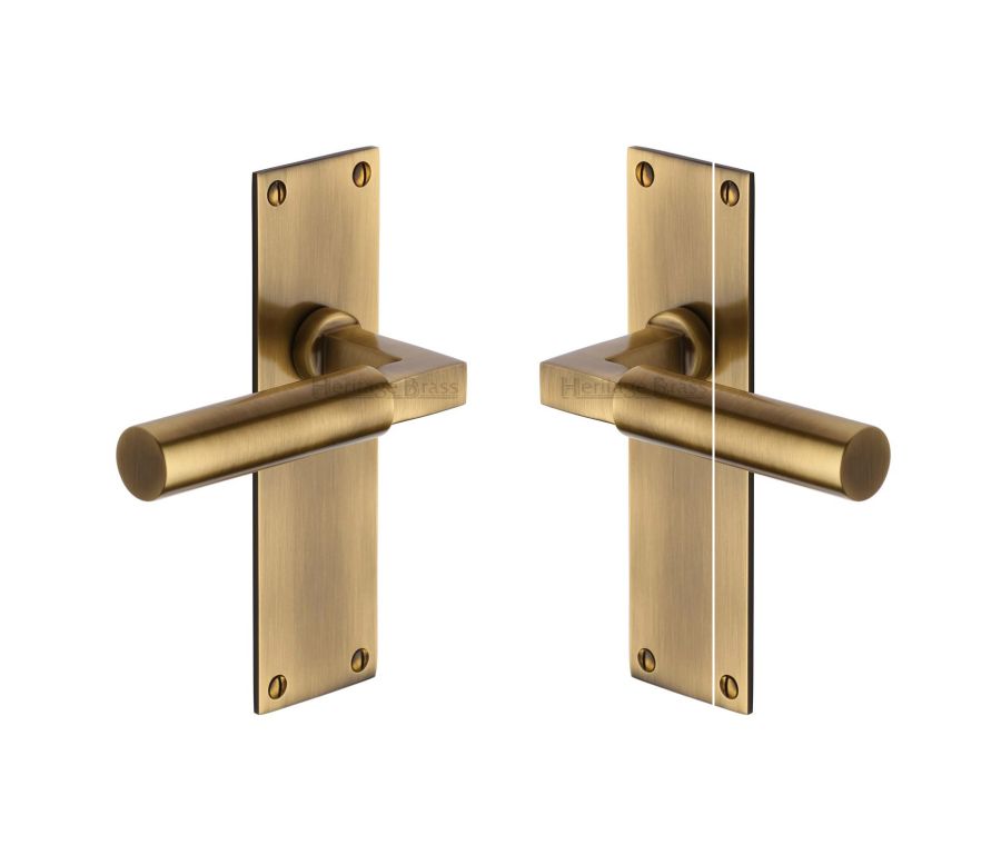 Heritage Brass Antique Brass Bauhaus Door Handle on Plate - Lever Latch