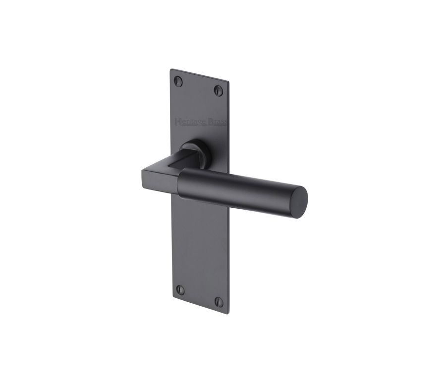 Heritage Brass Matt Black Bauhaus Door Handle on Plate - Lever Latch