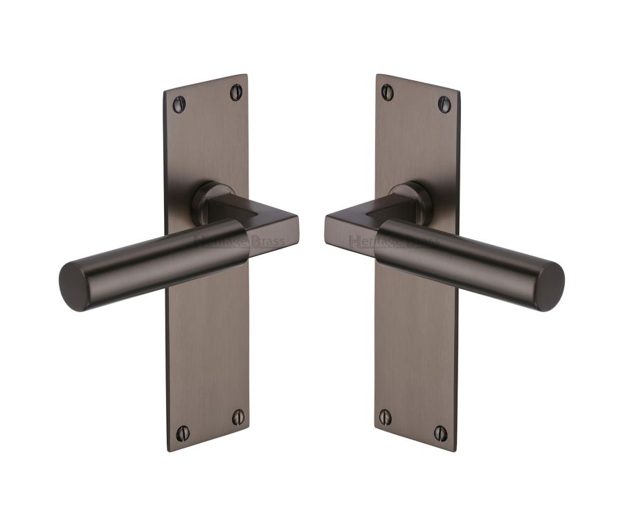 Heritage Brass Matt Bronze Bauhaus Door Handle on Plate - Lever Latch