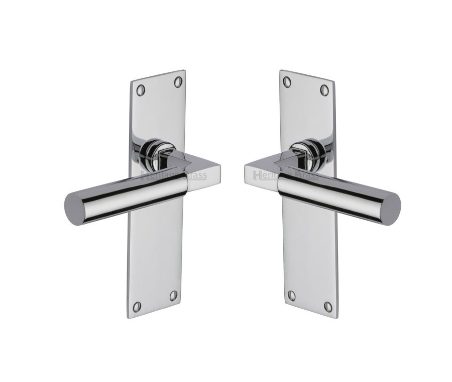 Heritage Brass Polished Chrome Bauhaus Door Handle on Plate - Lever Latch
