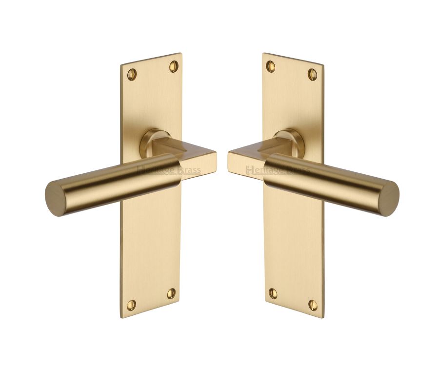 Heritage Brass Satin Brass Bauhaus Door Handle on Plate - Lever Latch