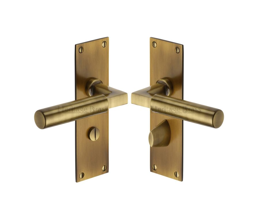 Heritage Brass Antique Brass Bauhaus Door Handle on Plate - Bathroom Set