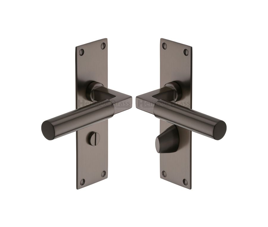 Heritage Brass Matt Bronze Bauhaus Door Handle on Plate - Bathroom Set