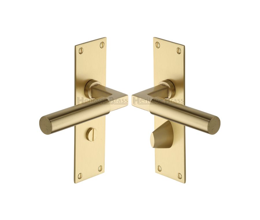 Heritage Brass Satin Brass Bauhaus Door Handle on Plate - Bathroom Set
