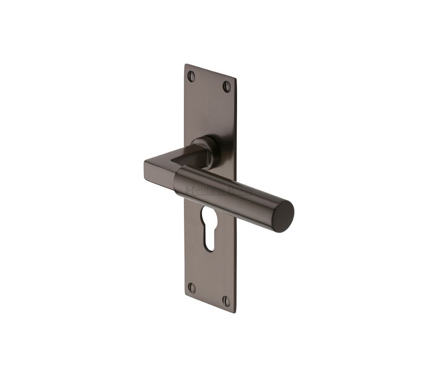 Heritage Brass Matt Bronze Bauhaus Door Handle on Plate - Euro Profile