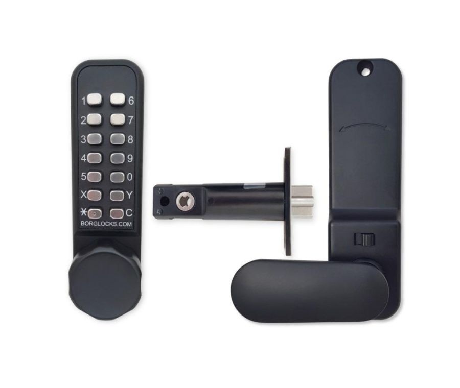 Borg 2601 Marine Grade Black Digital Lock with knob, inside paddle & optional holdback