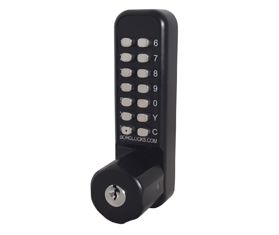 Borg 2701 Marine Grade Black Digital Lock with inside Paddle, Key Override & latch backset & holdback option