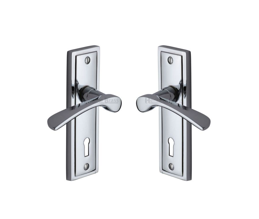 Heritage Brass Polished Chrome Boston Door Handle on Plate - Lever Lock