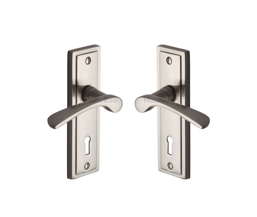 Heritage Brass Satin Nickel Boston Door Handle on Plate - Lever Lock