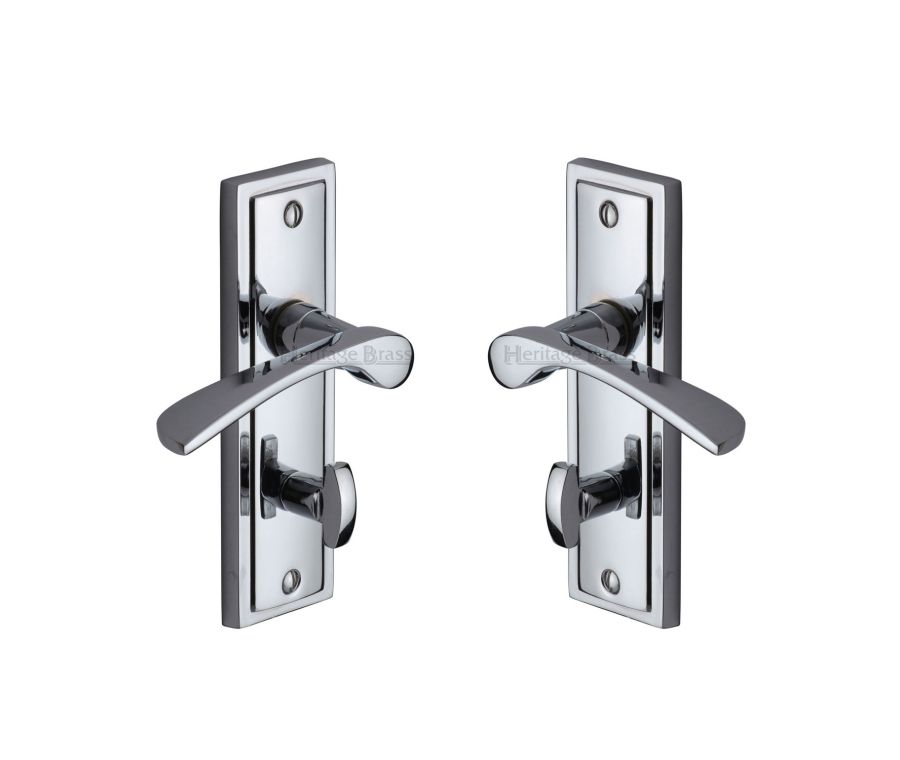 Heritage Brass Polished Chrome Boston Door Handle on Plate - Bathroom Set