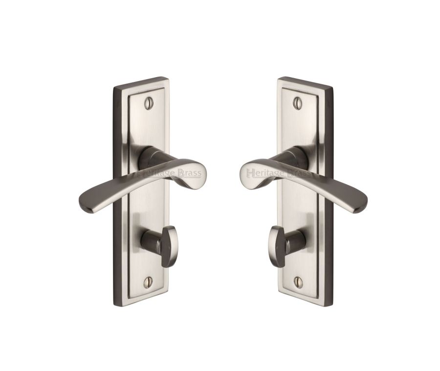 Heritage Brass Satin Nickel Boston Door Handle on Plate - Bathroom Set