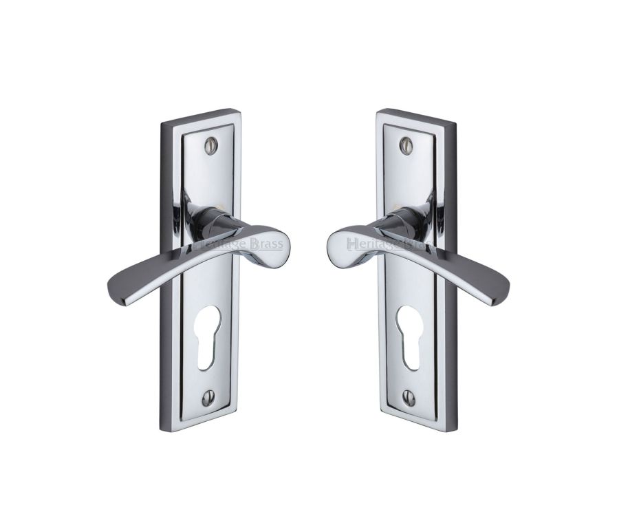 Heritage Brass Polished Chrome Boston Door Handle on Plate - Euro Profile