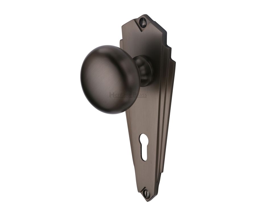 Heritage Brass Matt Bronze Broadway Door Knob on Plate - Lever Lock