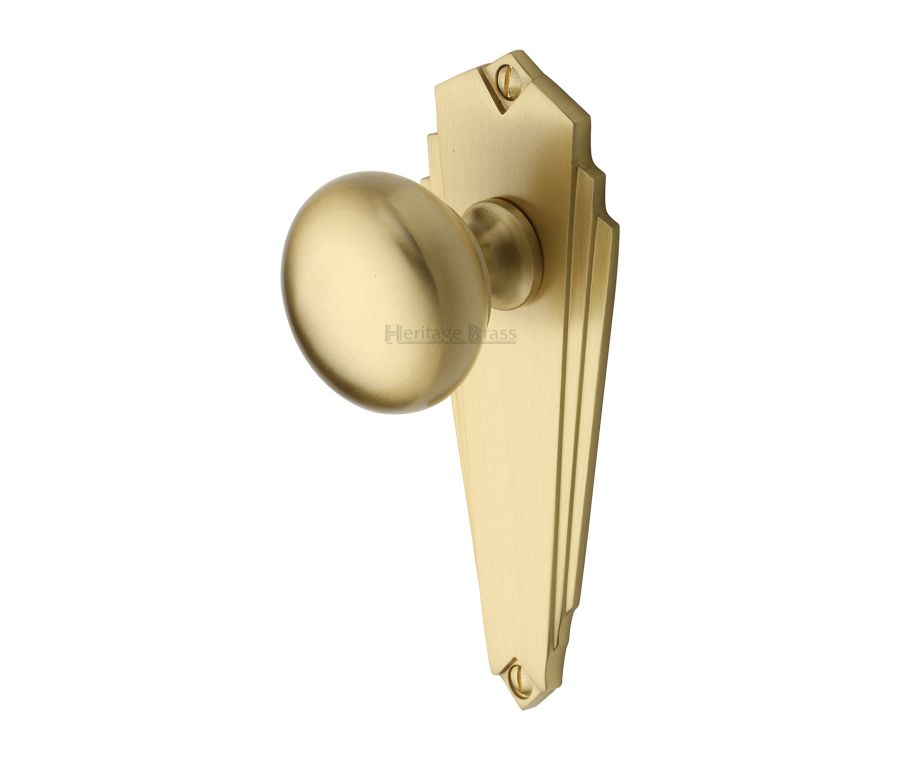 Heritage Brass Satin Brass Broadway Door Knob on Plate - Lever Latch