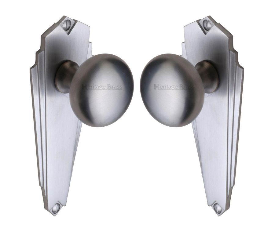 Heritage Brass Satin Chrome Broadway Door Knob on Plate - Lever Latch