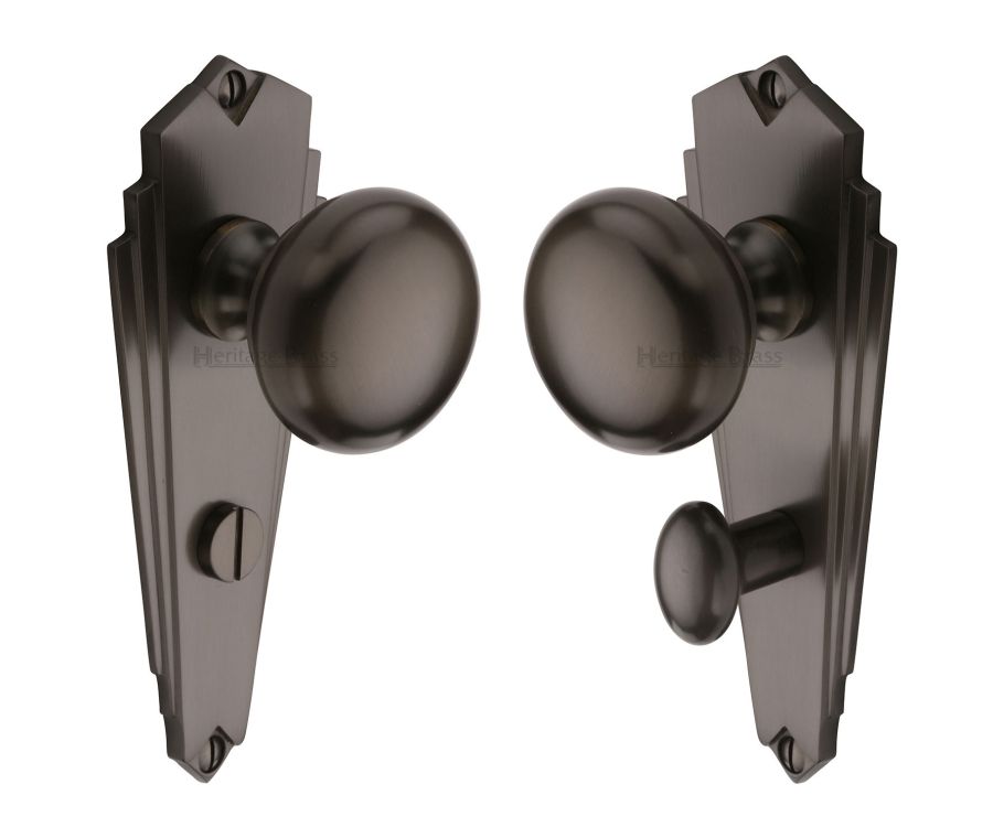 Heritage Brass Matt Bronze Broadway Door Knob on Plate - Bathroom Set