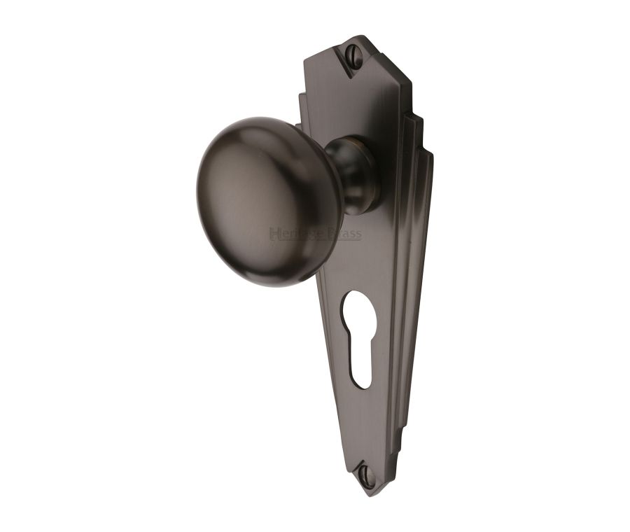 Heritage Brass Matt Bronze Broadway Door Knob on Plate - Euro Profile