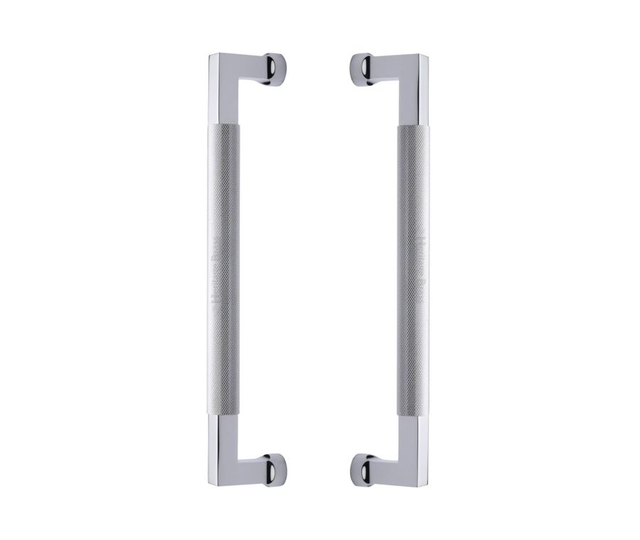 Heritage Brass Polished Chrome Bauhaus Knurled Back to Back Door Pull Handle 330mm