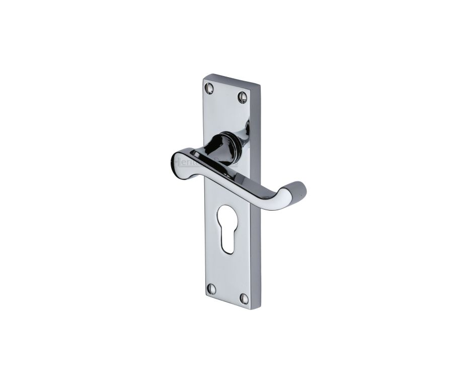 Heritage Brass Polished Chrome Builders' Range Door Handle on Plate - Euro Profile