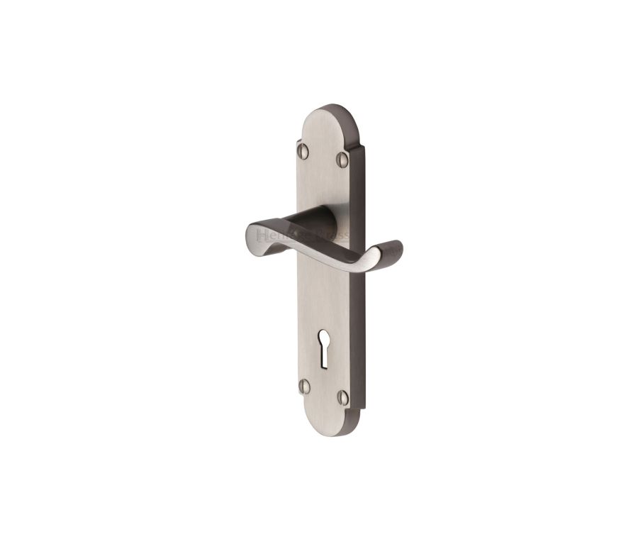 Heritage Brass Satin Nickel Builders' Range Door Handle on Rounded Plate - Lever Lock