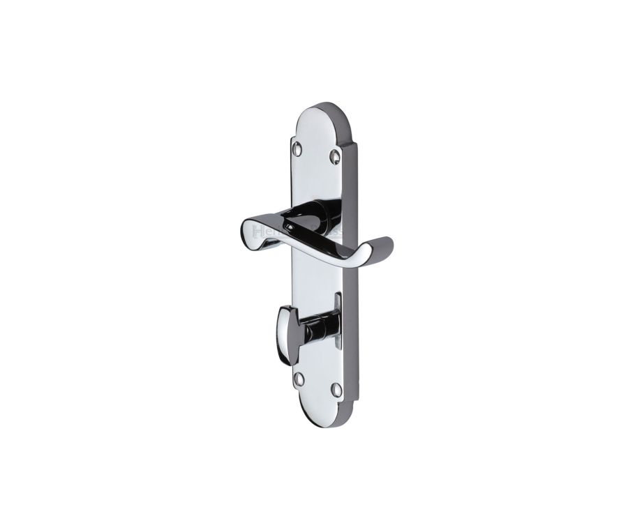 Heritage Brass Polished Chrome Builders' Range Door Handle on Rounded Plate - Bathroom Set
