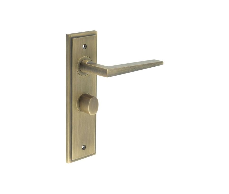 Set Burlington Antique Brass Mayfair Lever on Bathroom Lock Plate c/c 57mm  | BUR10-453-81AB