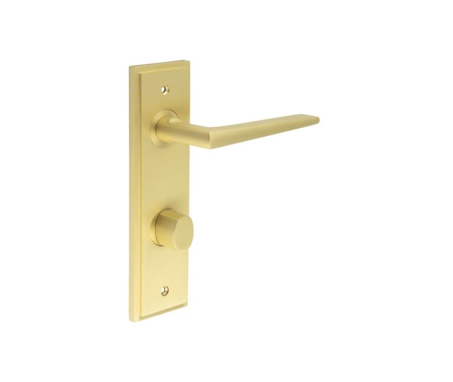 Set Burlington Satin Brass Mayfair Lever on Bathroom Lock Plate c/c 78mm  | BUR10-456-81SB