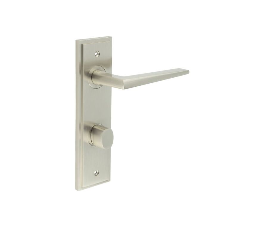 Set Burlington Satin Nickel Mayfair Lever on Bathroom Lock Plate c/c 78mm  | BUR10-456-81SN